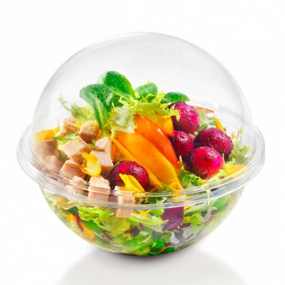 Thermo Tek 21 oz Clear Plastic Sphere Salad Container - with Dome Lid - 5  3/4 x 5 3/4 x 4 3/4 - 500 count box
