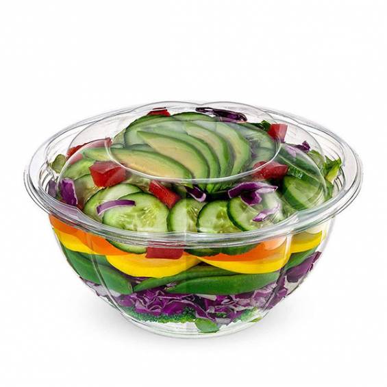 Disposable Salad Bowls with Lids (50 Count) 48 oz. Plastic Salad Bowls - Large S