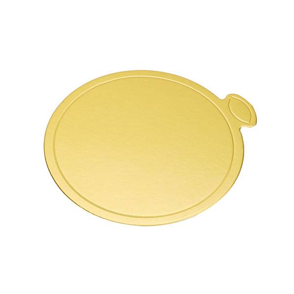 3.1 in. Round Golden Single Serve Cake Board with Tab - 100/Case