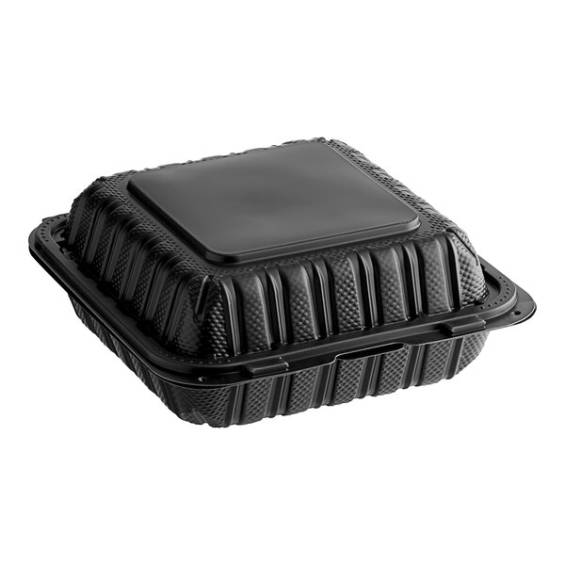 9" x 9" 1-Compartment Microwaveable Black Mineral-Filled Plastic Hinged Take-Out Container - 150/Case