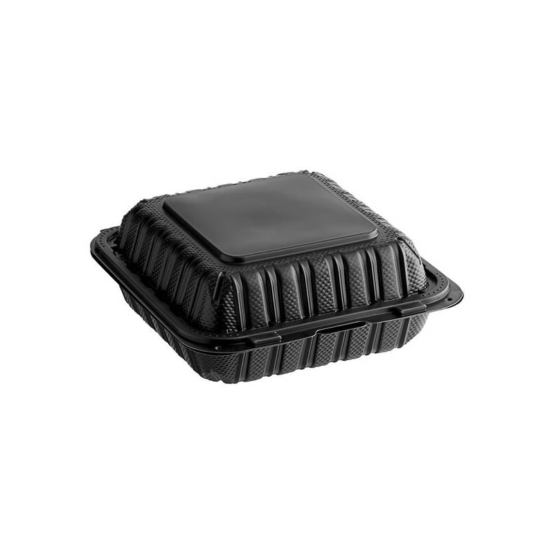 9" x 9" 1-Compartment Microwaveable Black Mineral-Filled Plastic Hinged Take-Out Container - 150/Case