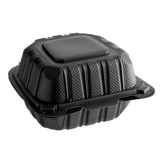 6" x 6" 1-Compartment Microwaveable Black Mineral-Filled Plastic Hinged Take-Out Container - 250/Case