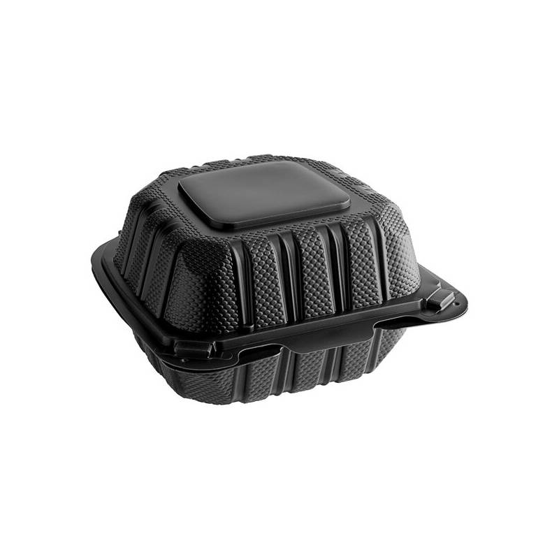 6" x 6" 1-Compartment Microwaveable Black Mineral-Filled Plastic Hinged Take-Out Container - 250/Case