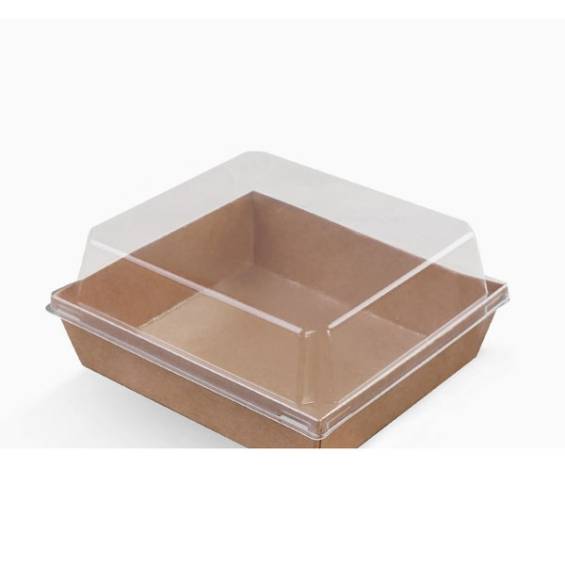 Clear Plastic Lid for Kraft Paper Salad & Sushi Container 4 1/2" x  3" x  1 3/4" - 50/Case