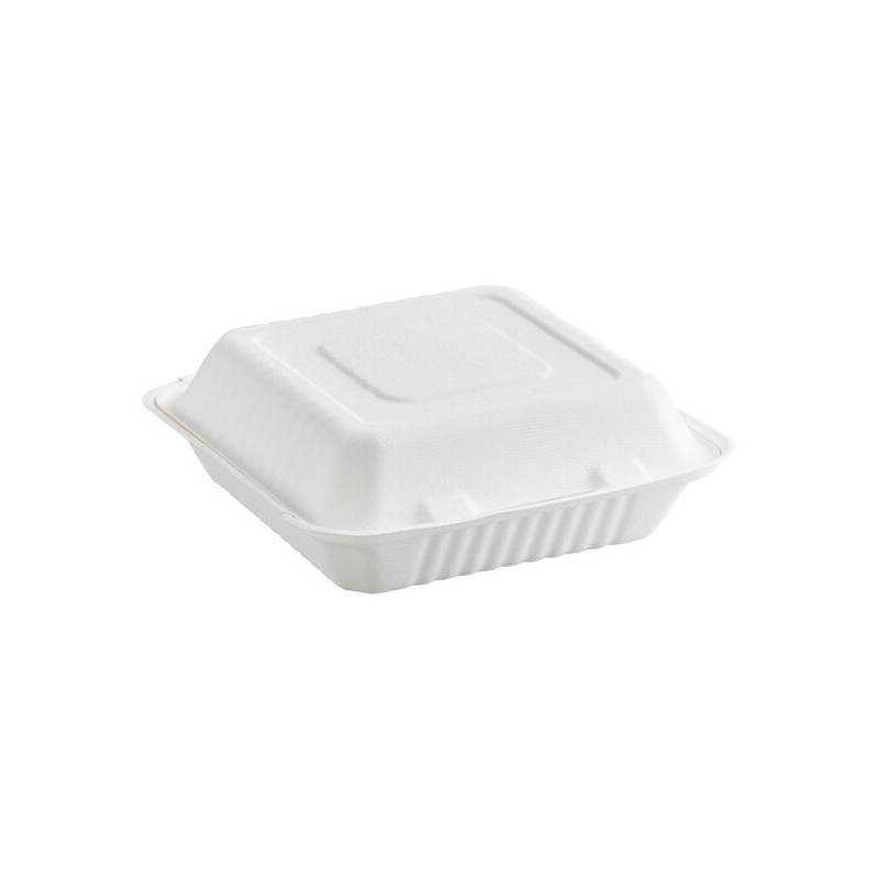 9" x 9" x 3" Compostable No PFAS Added Bagasse 1 Compartment Take-Out Box - 200/Case