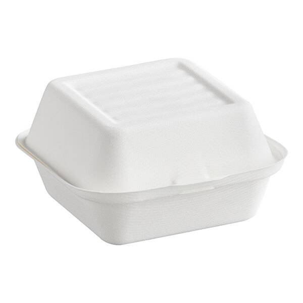 6" x 6" x 3" Compostable No PFAS Added Bagasse Take-Out Box - 500/Case