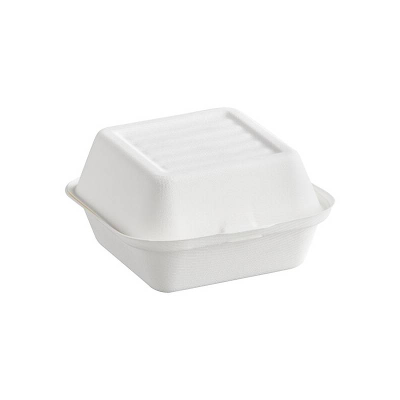 6" x 6" x 3" Compostable No PFAS Added Bagasse Take-Out Box - 500/Case