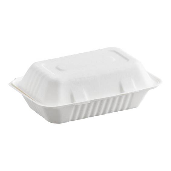 9" x 6" x 3" Compostable No PFAS Added Bagasse 1 Compartment Take-Out Box - 200/Case