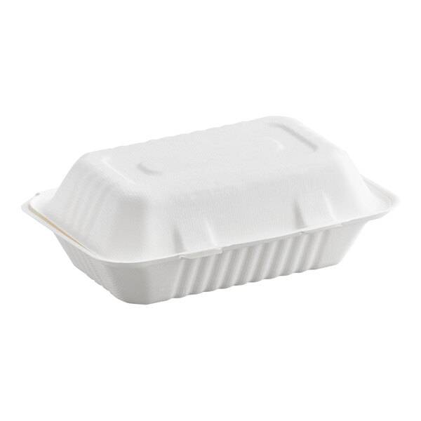 9" x 6" x 3" Compostable No PFAS Added Bagasse 1 Compartment Take-Out Box - 200/Case