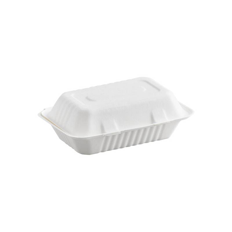 9" x 6" x 3" Compostable No PFAS Added Bagasse 1 Compartment Take-Out Box - 200/Case