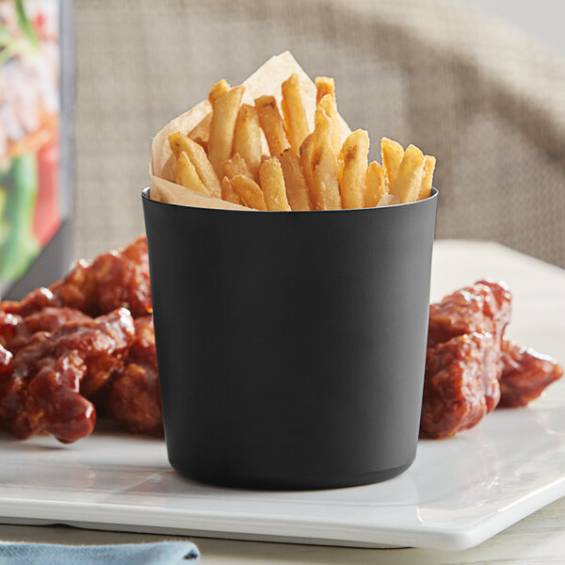 16 oz. Black Stainless Steel French Fry Holder with Flat Top