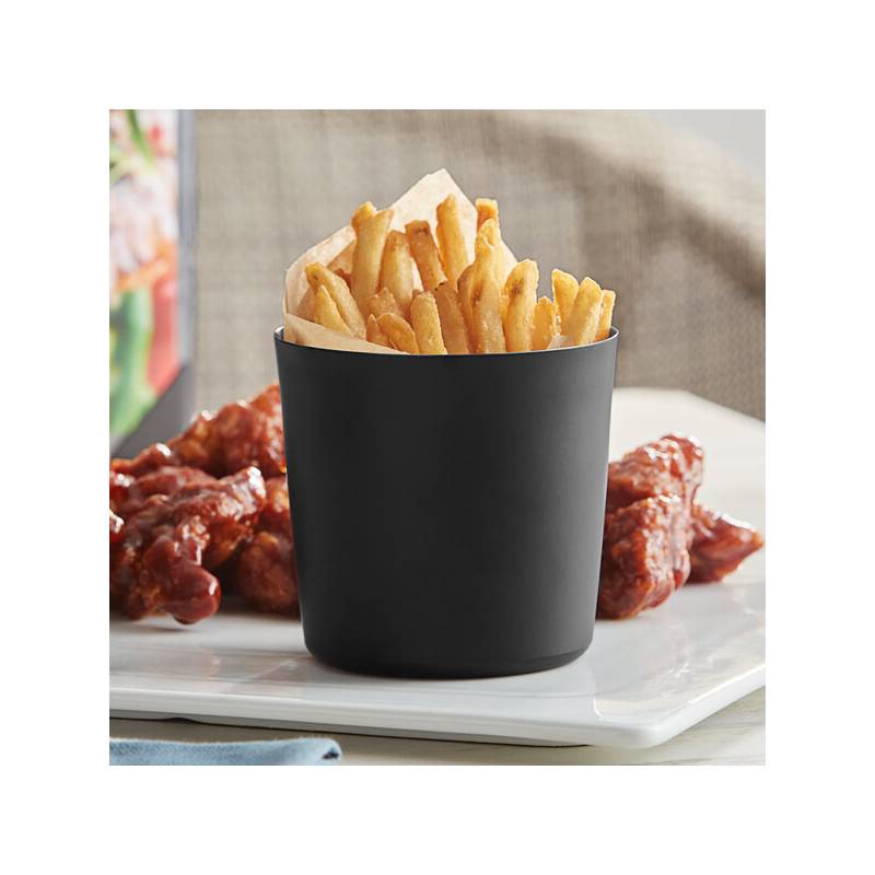 16 oz. Black Stainless Steel French Fry Holder with Flat Top