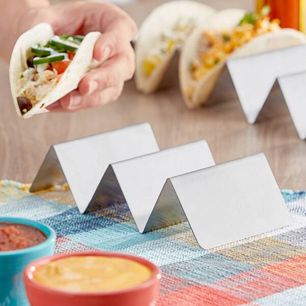 Stainless Steel Taco Holder with 2 or 3 Compartments - 8" x 4" x 2"