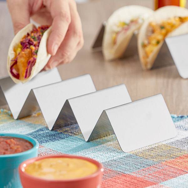 Stainless Steel Taco Holder with 3 or 4 Compartments - 10" x 4" x 2"