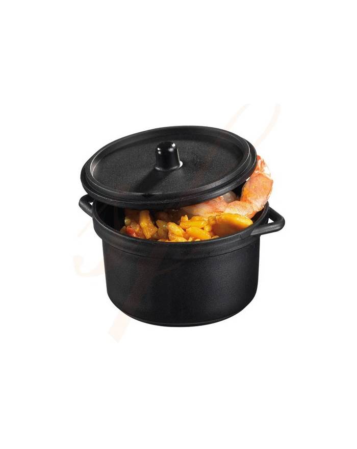 3 oz Black Plastic Catering Mini Cooking Pot & Lid - Solia USA