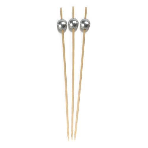 Natural Bamboo Silver Sphere Food Pick 3.9 in. - 200/Case