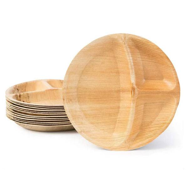areca palm leaf plate Compostable 3 Compartment Palm Leaf Dinner Plates 10 in. 200/Case