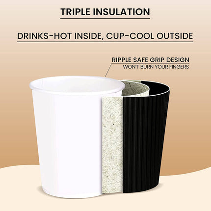 8 oz. Ripple Wall Black Paper Coffee Cup - 500/Case