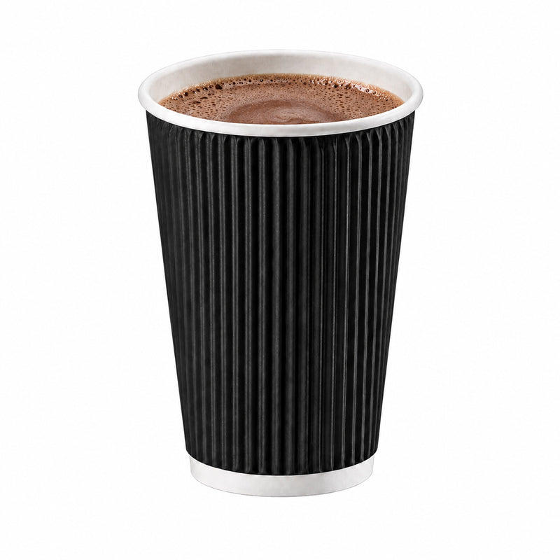 12 oz. Ripple Wall Black Paper Coffee Cup - 500/Case