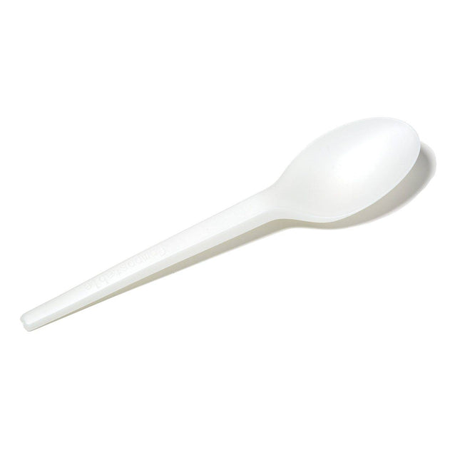 Compostable 6.5 in. White CPLA Plastic Spoon - 50/Set