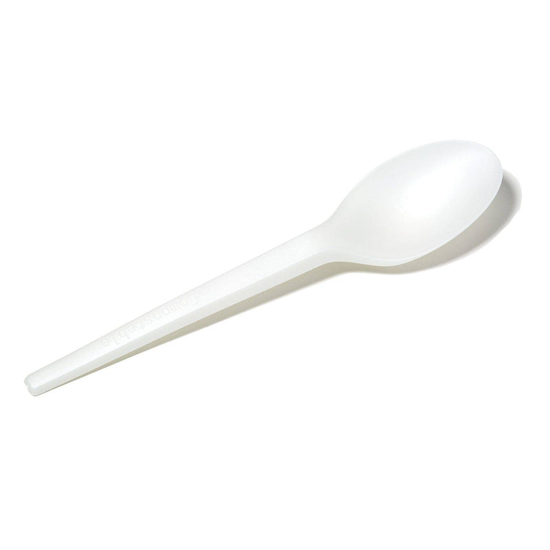 Compostable 6.5 in. White CPLA Plastic Spoon - 50/Set