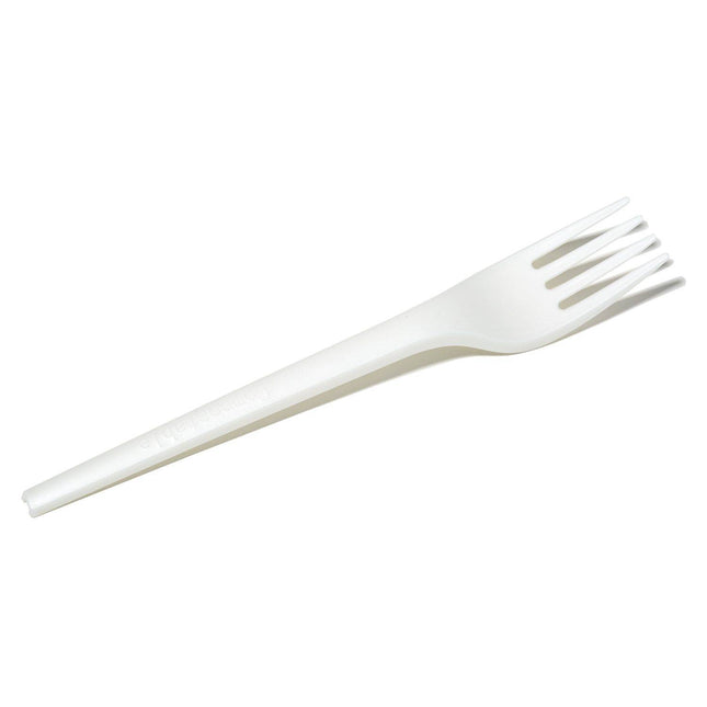 Compostable 6.5 in. White CPLA Plastic Fork - 50/Set