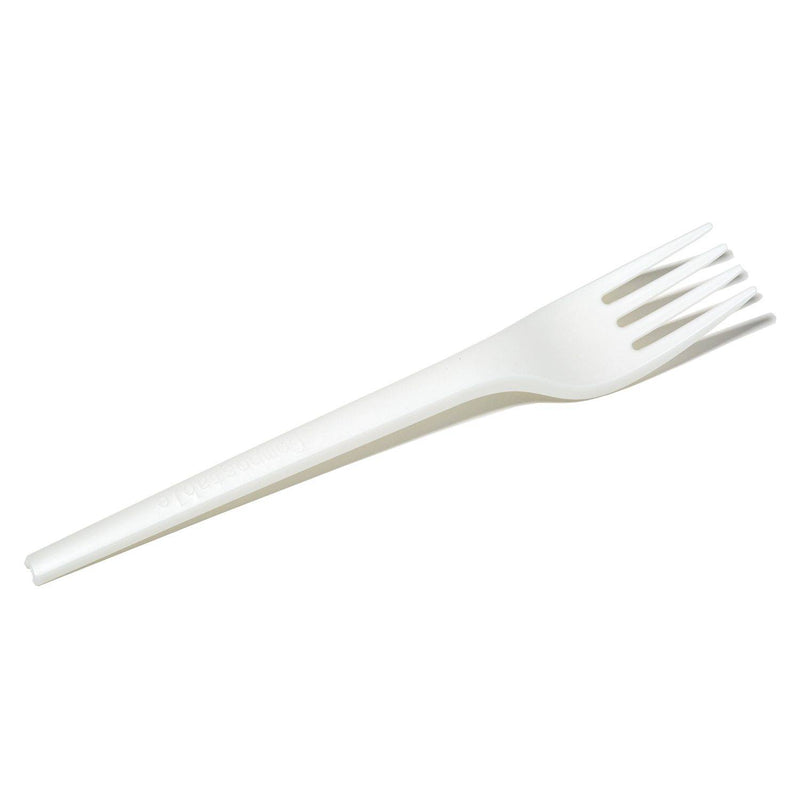Compostable 6.5 in. White CPLA Plastic Fork - 50/Set