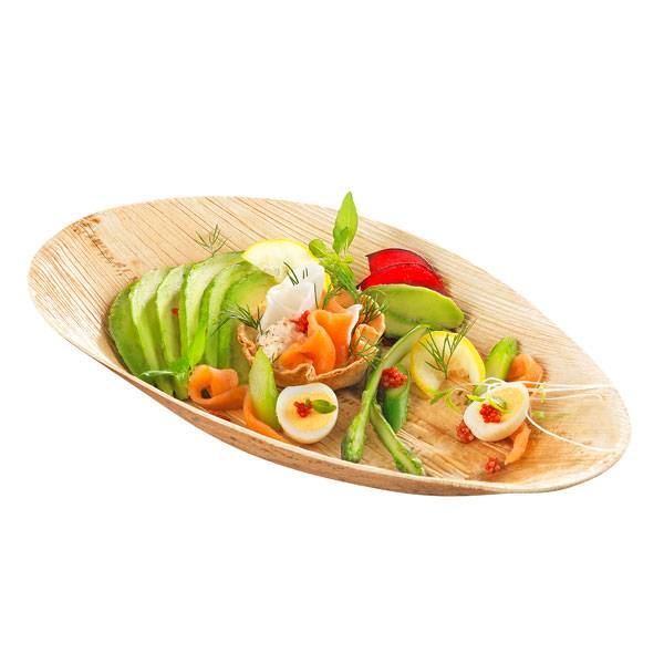 11" x 9" Oval Wooden Salad Tray - 300/Case
