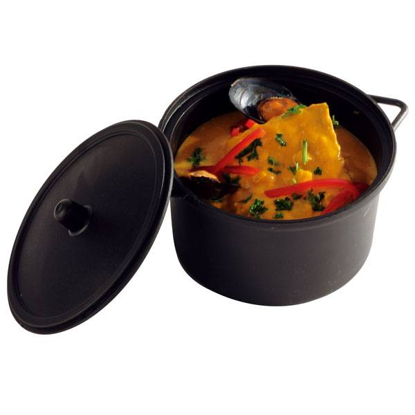 22 oz. Black Plastic Cooking Pot with Lid - 100/cs
