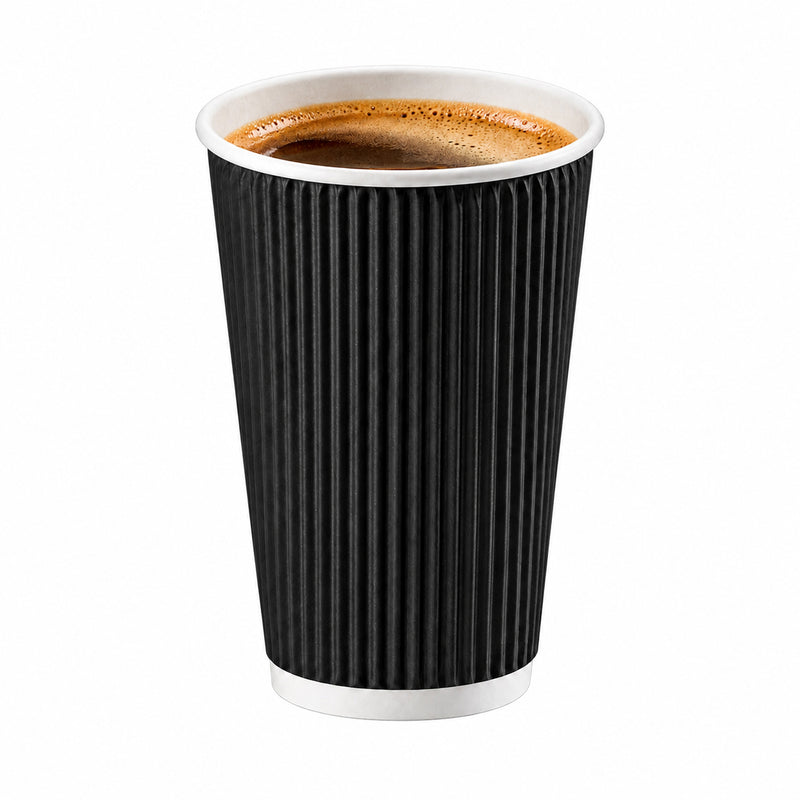 16 oz. Ripple Wall Black Paper Coffee Cup - 500/Case