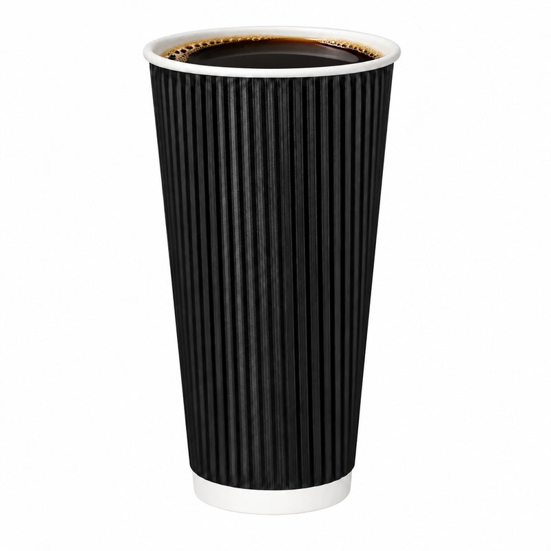 20 oz. Ripple Wall Black Paper Coffee Cup - 500/Case
