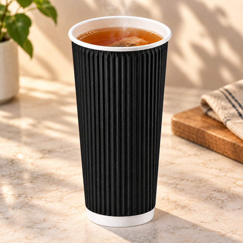 20 oz. Ripple Wall Black Paper Coffee Cup - 500/Case