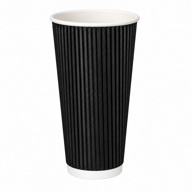 20 oz. Ripple Wall Black Paper Coffee Cup - 500/Case