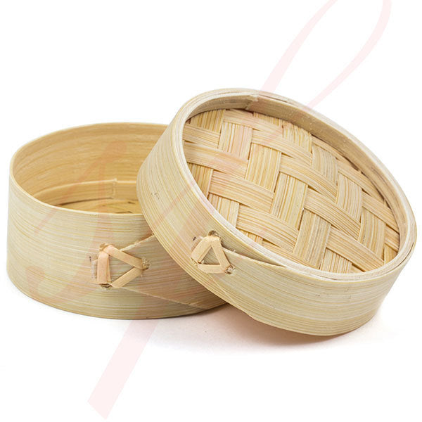 3" Natural Mini Bamboo Steamer with Lid - 10/Case