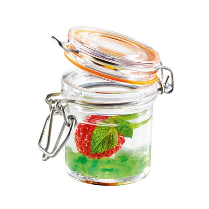 1.5 oz Clear Plastic Mason Jar - with Clamp Lid - 24/Case