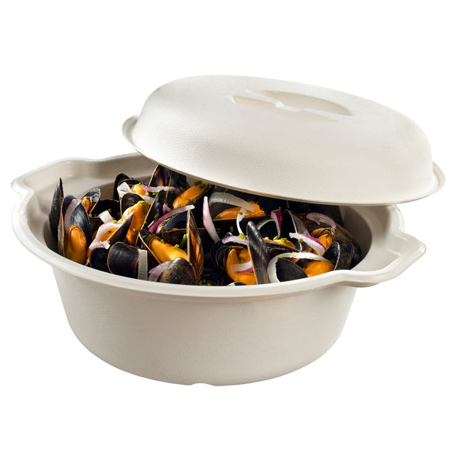 57 oz. Compostable White SugarCane Cooking Pot - 80/Case