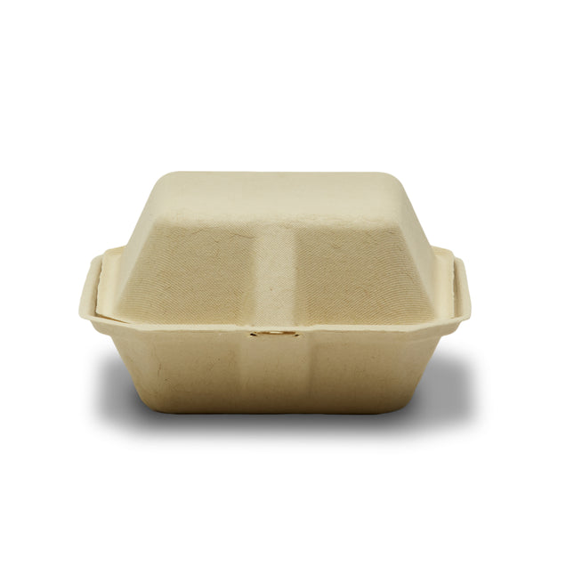 6" x 6" x 3" Compostable Fiber Clamshell Container - 50/Case