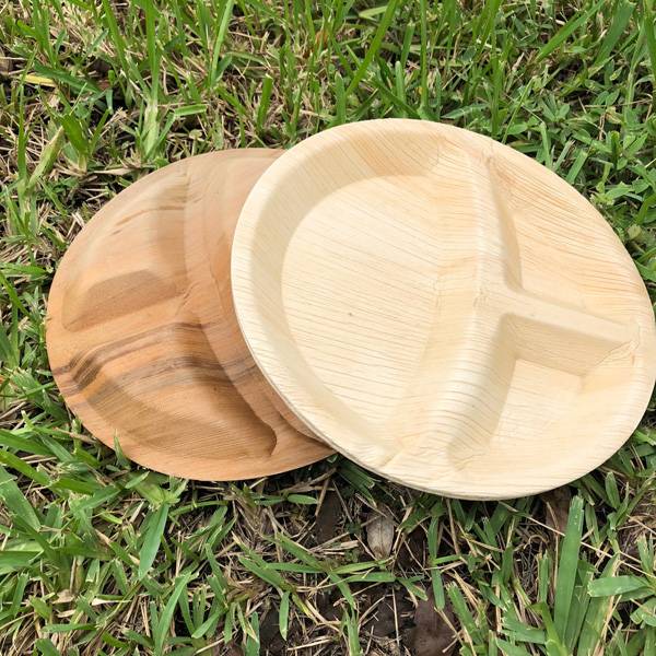 Compostable 3 Compartment Wooden Dinner Plates 10 in. 200/Case