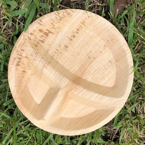 Compostable 3 Compartment Wooden Dinner Plates 10 in. 200/Case