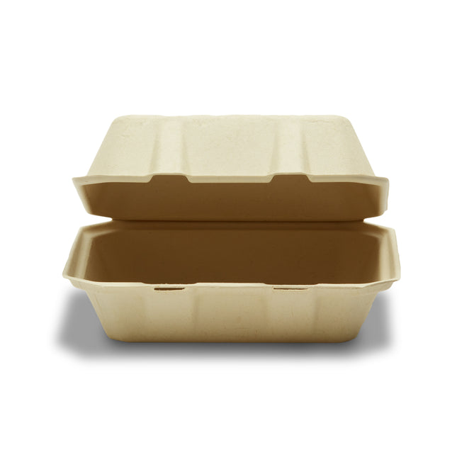 8" x 8" x 3" Compostable Fiber Clamshell Container - 50/Case