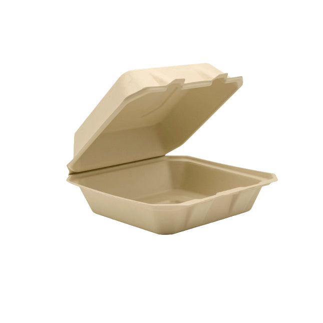 8" x 8" x 3" Compostable Fiber Clamshell Container - 50/Case