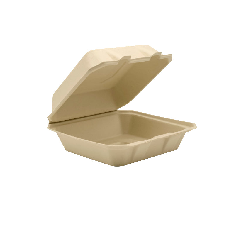 8" x 8" x 3" Compostable Fiber Clamshell Container - 200/Case