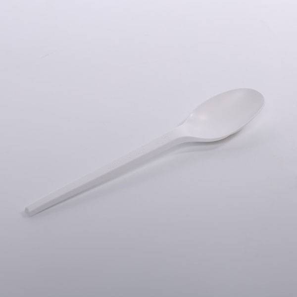 Compostable 6.5 in. White CPLA Plastic Spoon - 50/Set