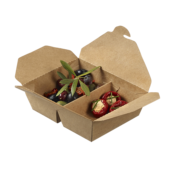 45 oz. Kraft Paper Take Out Container - 2 compartments - 200/Case