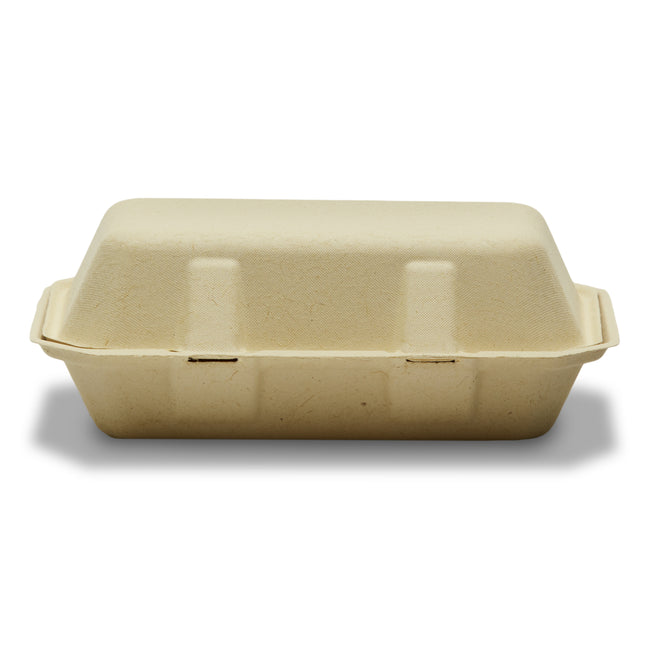 9" x 6" x 3" Compostable Fiber Clamshell Container - 50/Case