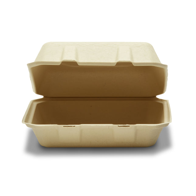9" x 9" x 3" Compostable Fiber Clamshell Container - 50/Case