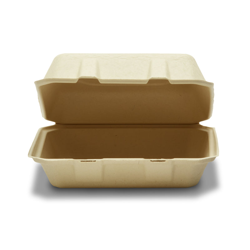 9" x 9" x 3" Compostable Fiber Clamshell Container - 200/Case