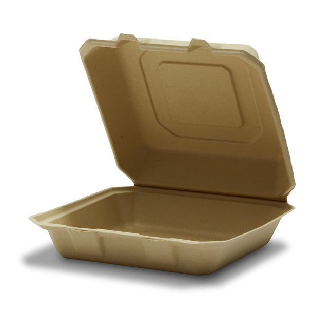 9" x 9" x 3" Compostable Fiber Clamshell Container - 50/Case