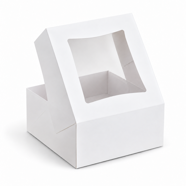 8" x 8" x 4" White Customizable Window Cake / Bakery Box - 150/Case