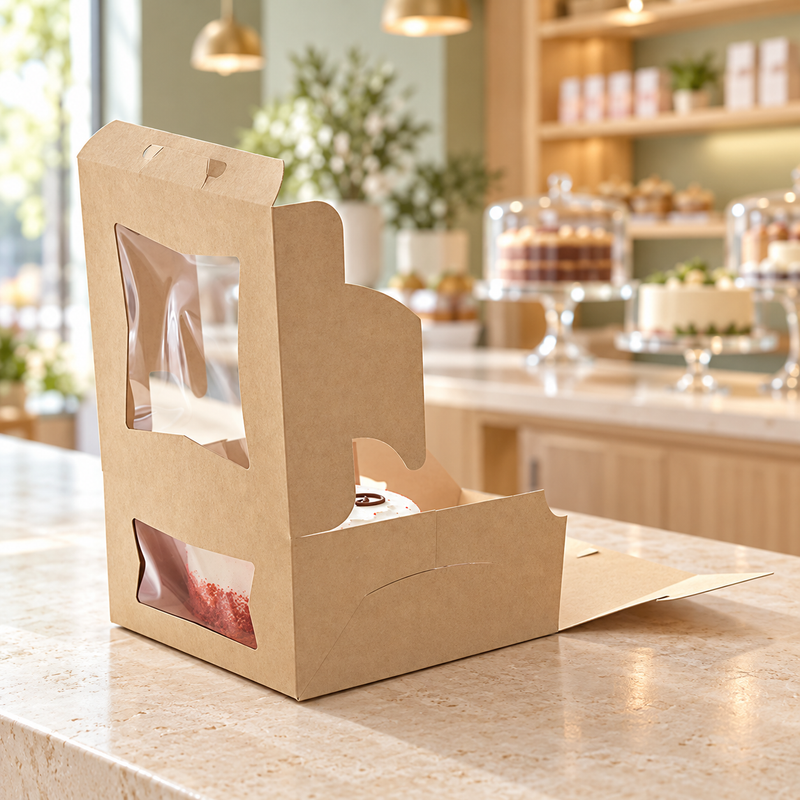 10" x 10" x 5" Kraft Window Cake / Bakery Box - 150/Case